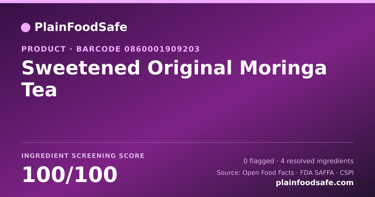 Share card for Sweetened Original Moringa Tea Food Ingredient Profile