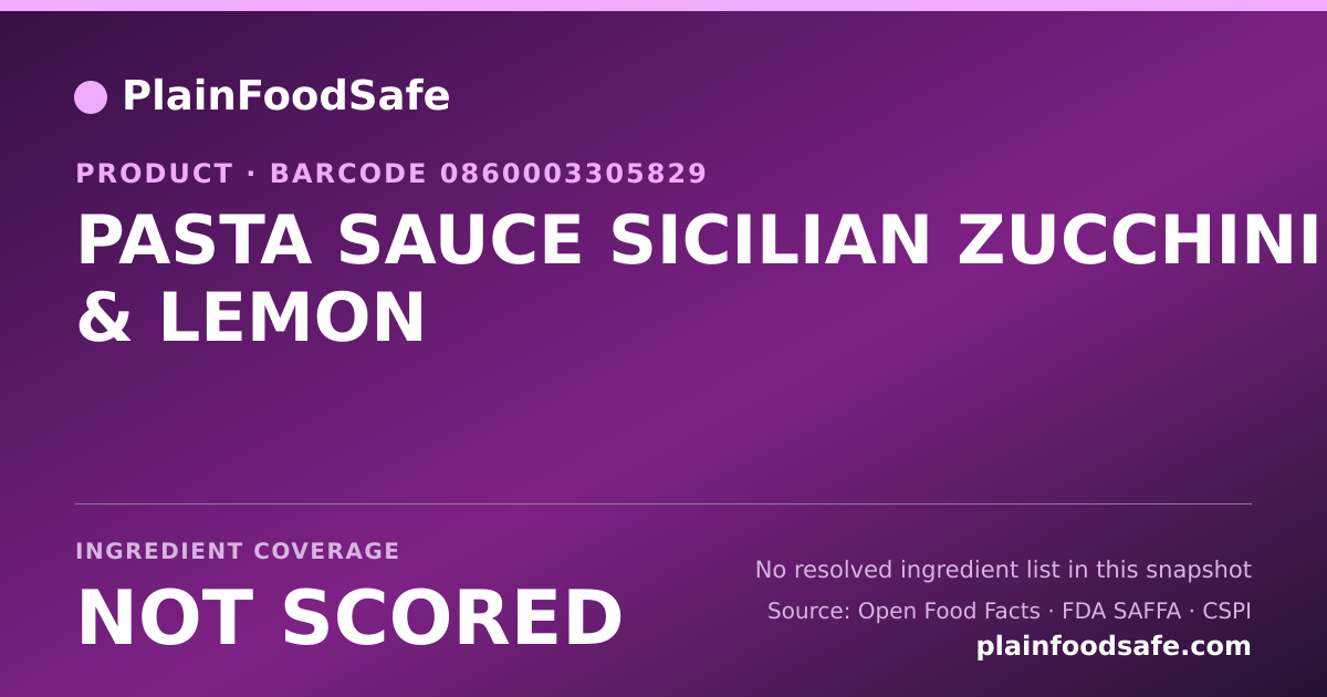 Share card for PASTA SAUCE SICILIAN ZUCCHINI & LEMON Food Ingredient Profile
