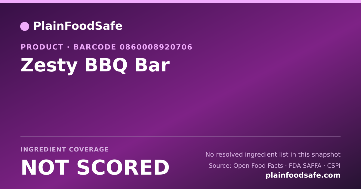 Share card for Zesty BBQ Bar Food Ingredient Profile
