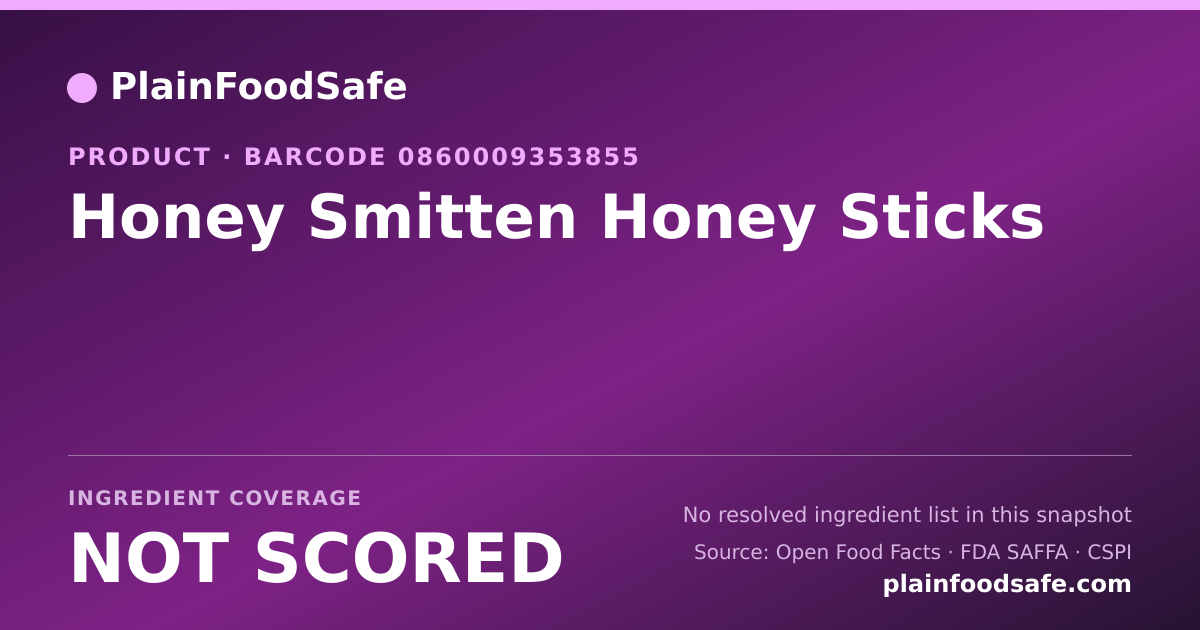 Share card for Honey Smitten Honey Sticks Food Ingredient Profile