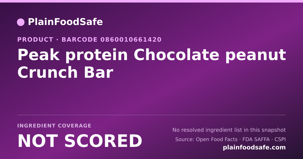 Share card for Peak protein Chocolate peanut Crunch Bar Food Ingredient Profile