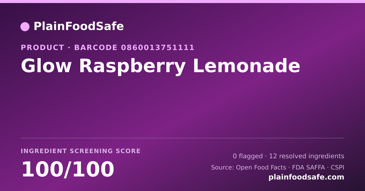 Share card for Glow Raspberry Lemonade Food Ingredient Profile