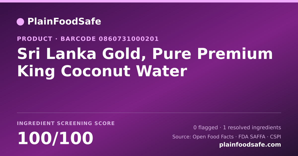 Share card for Sri Lanka Gold, Pure Premium King Coconut Water Food Ingredient Profile