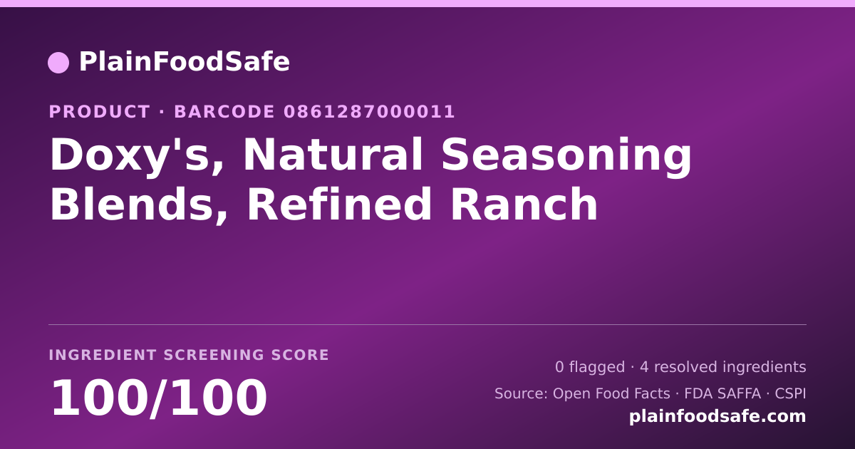 Share card for Doxy's, Natural Seasoning Blends, Refined Ranch Food Ingredient Profile