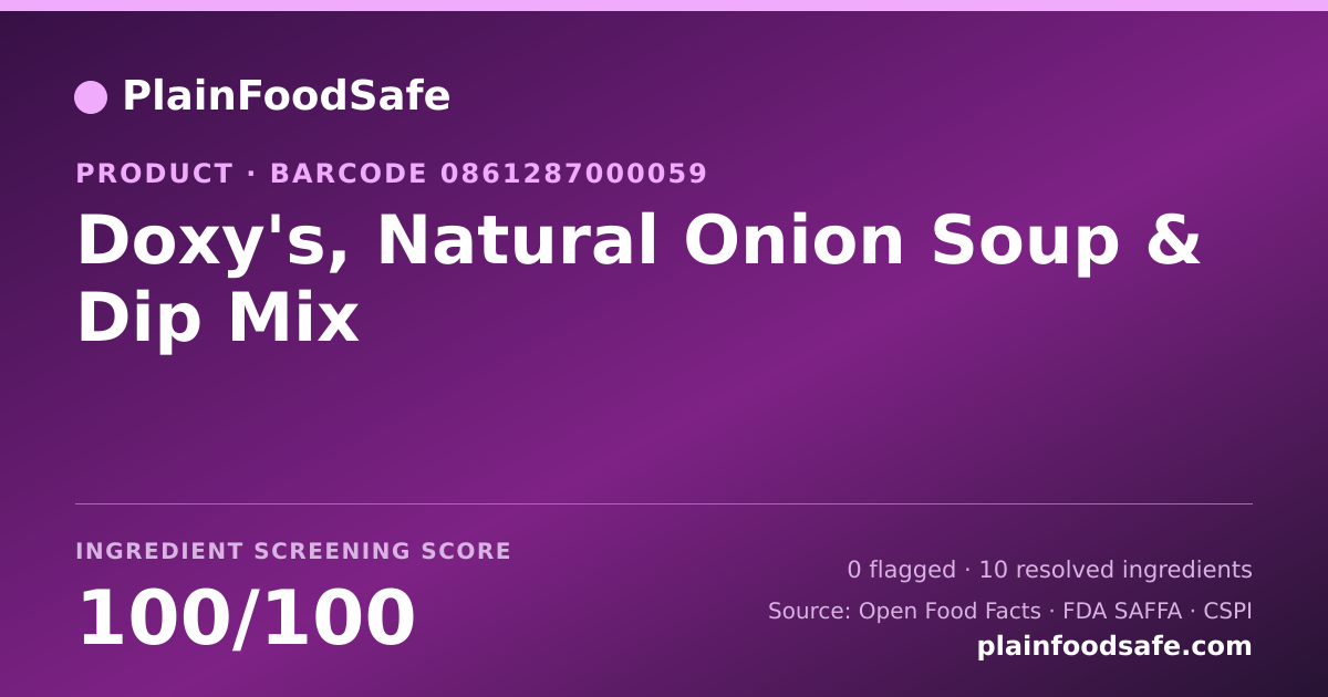 Share card for Doxy's, Natural Onion Soup & Dip Mix Food Ingredient Profile
