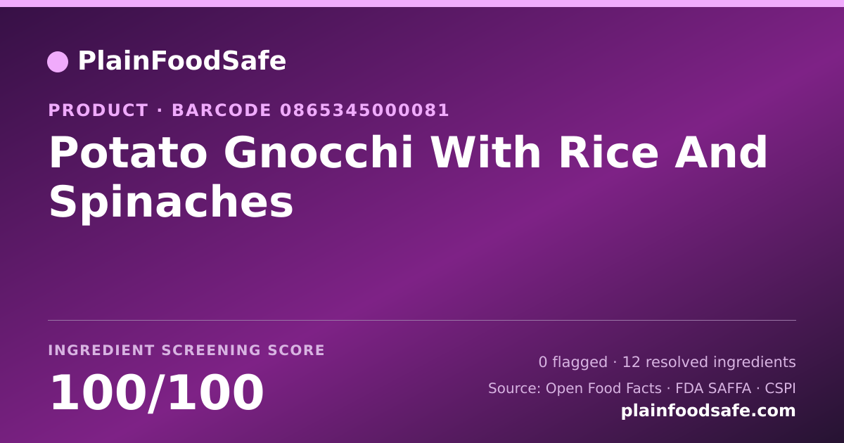Share card for Potato Gnocchi With Rice And Spinaches Food Ingredient Profile