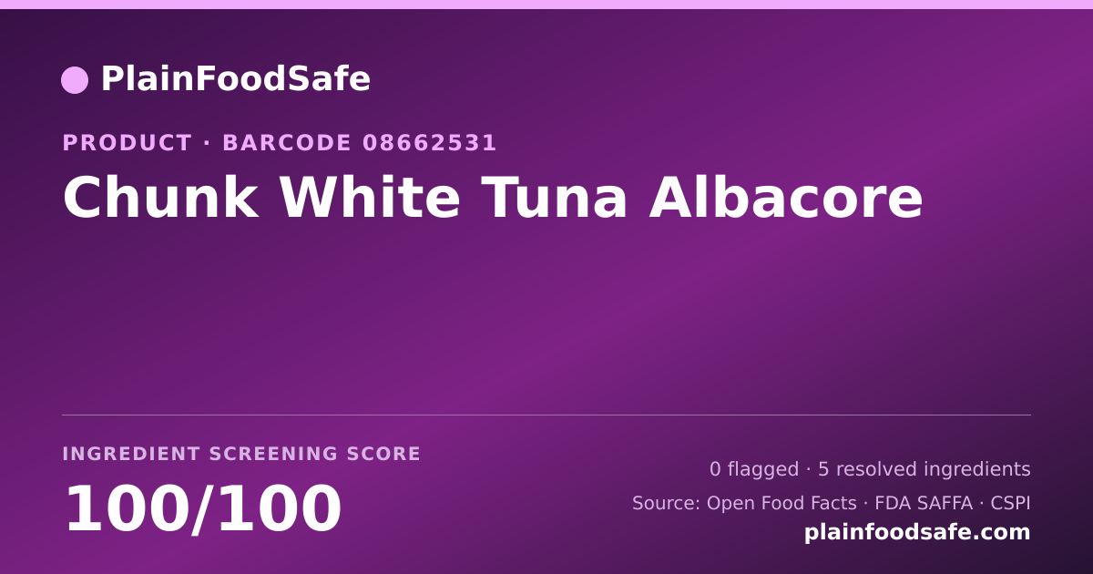 Share card for Chunk White Tuna Albacore Food Ingredient Profile