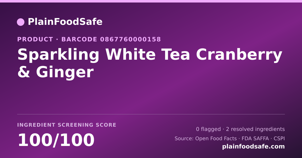 Share card for Sparkling White Tea Cranberry & Ginger Food Ingredient Profile