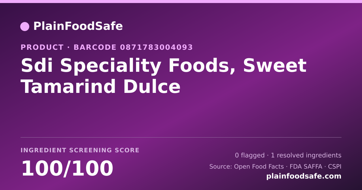 Share card for Sdi Speciality Foods, Sweet Tamarind Dulce Food Ingredient Profile