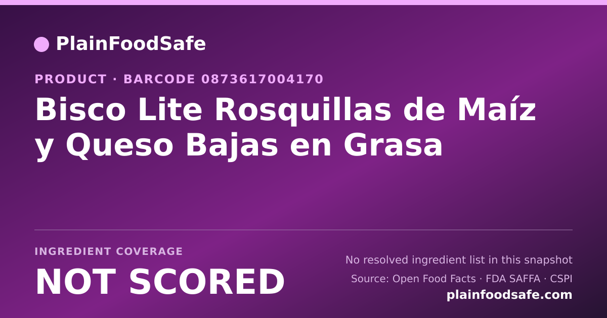 Share card for Bisco Lite Rosquillas de Maíz y Queso Bajas en Grasa Food Ingredient Profile
