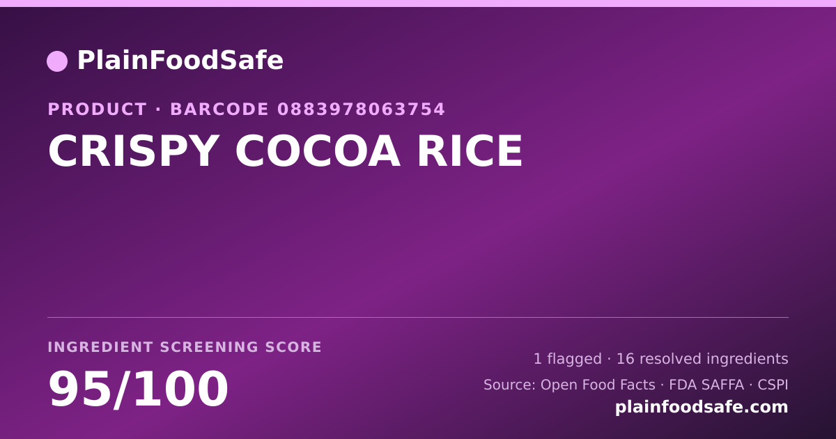 Share card for CRISPY COCOA RICE Food Ingredient Profile