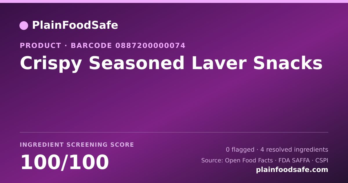 Share card for Crispy Seasoned Laver Snacks Food Ingredient Profile
