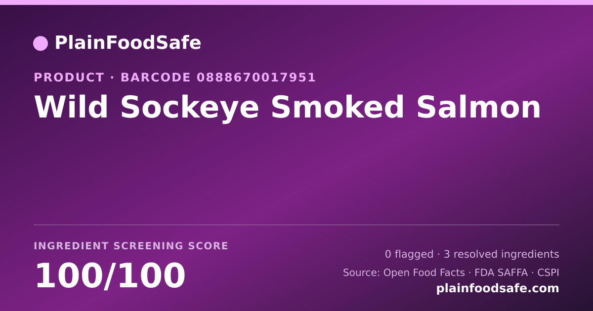 Share card for Wild Sockeye Smoked Salmon Food Ingredient Profile