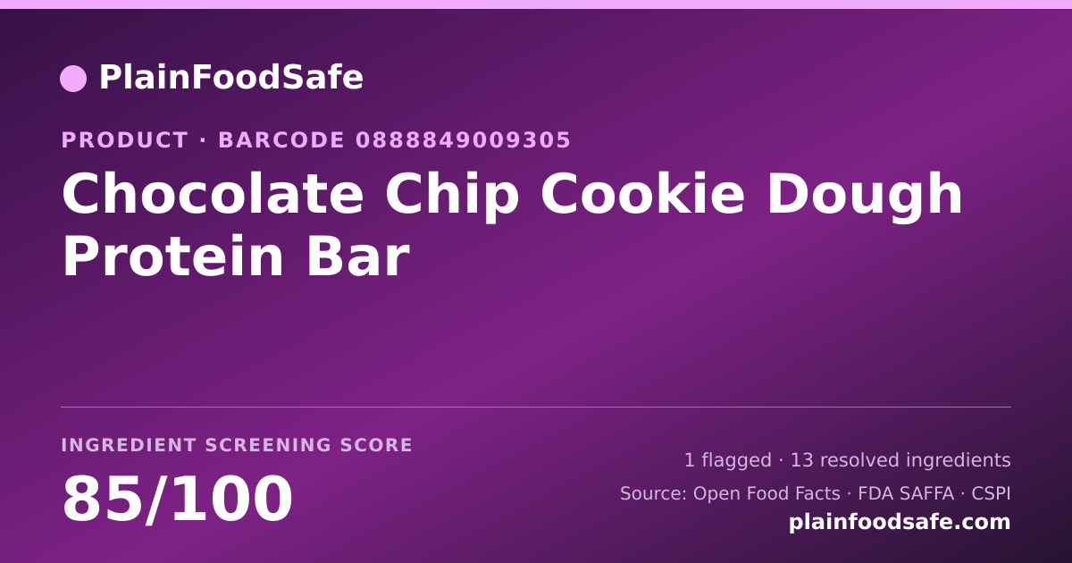 Share card for Chocolate Chip Cookie Dough Protein Bar Food Ingredient Profile