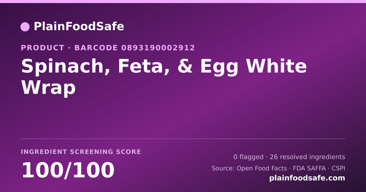 Share card for Spinach, Feta, & Egg White Wrap Food Ingredient Profile