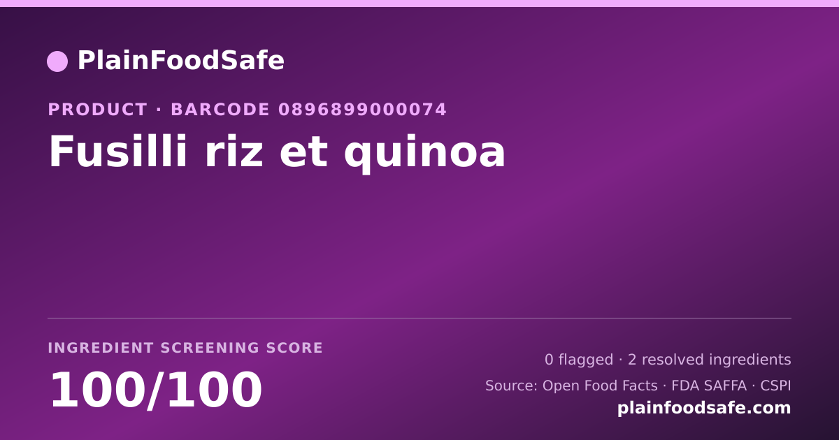 Share card for Fusilli riz et quinoa Food Ingredient Profile