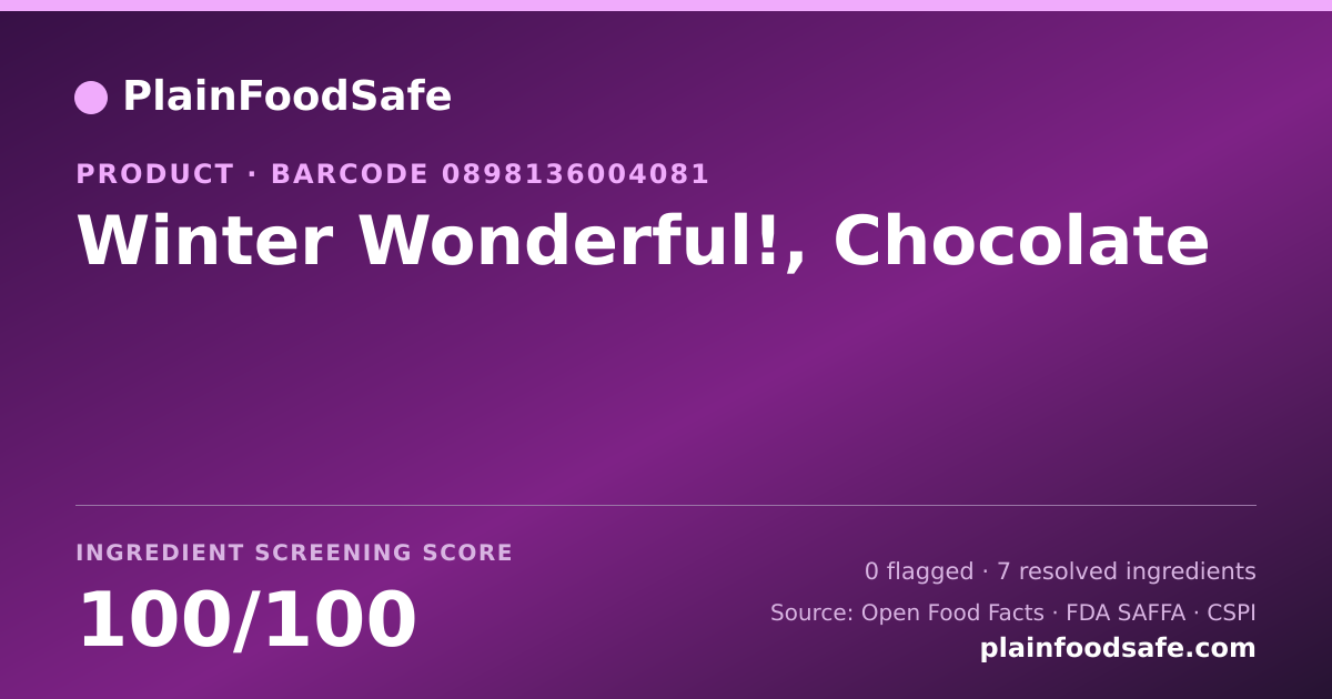 Share card for Winter Wonderful!, Chocolate Food Ingredient Profile