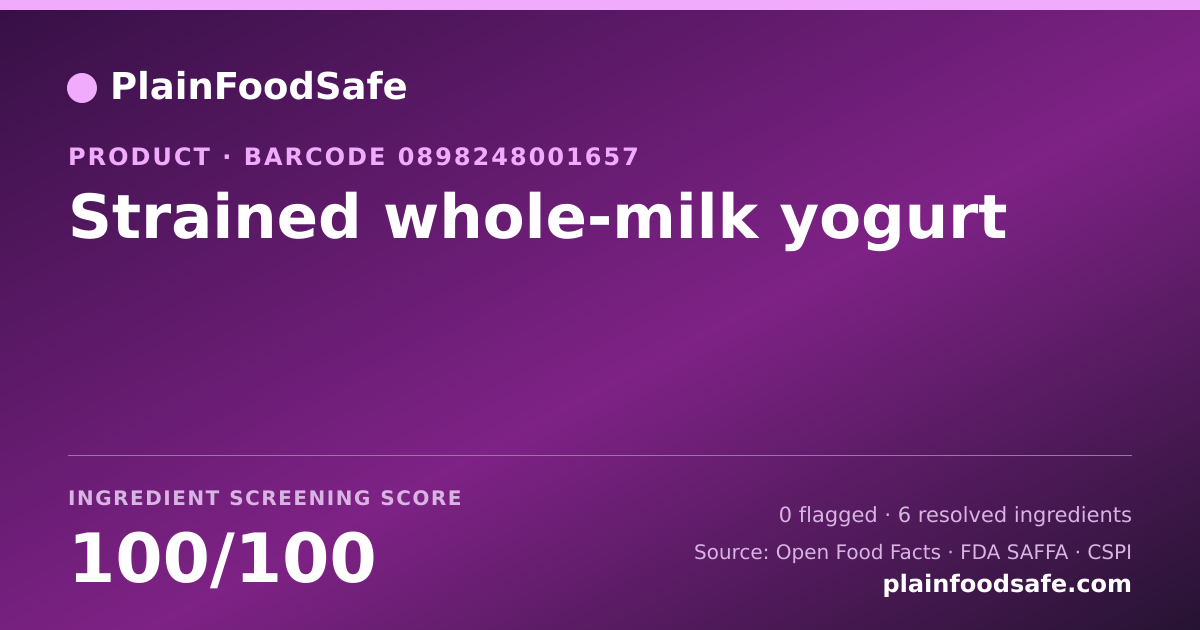 Share card for Strained whole-milk yogurt Food Ingredient Profile