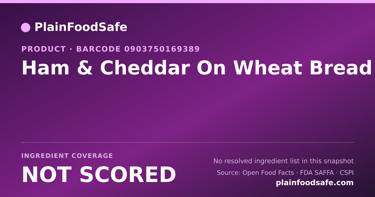 Share card for Ham & Cheddar On Wheat Bread Food Ingredient Profile