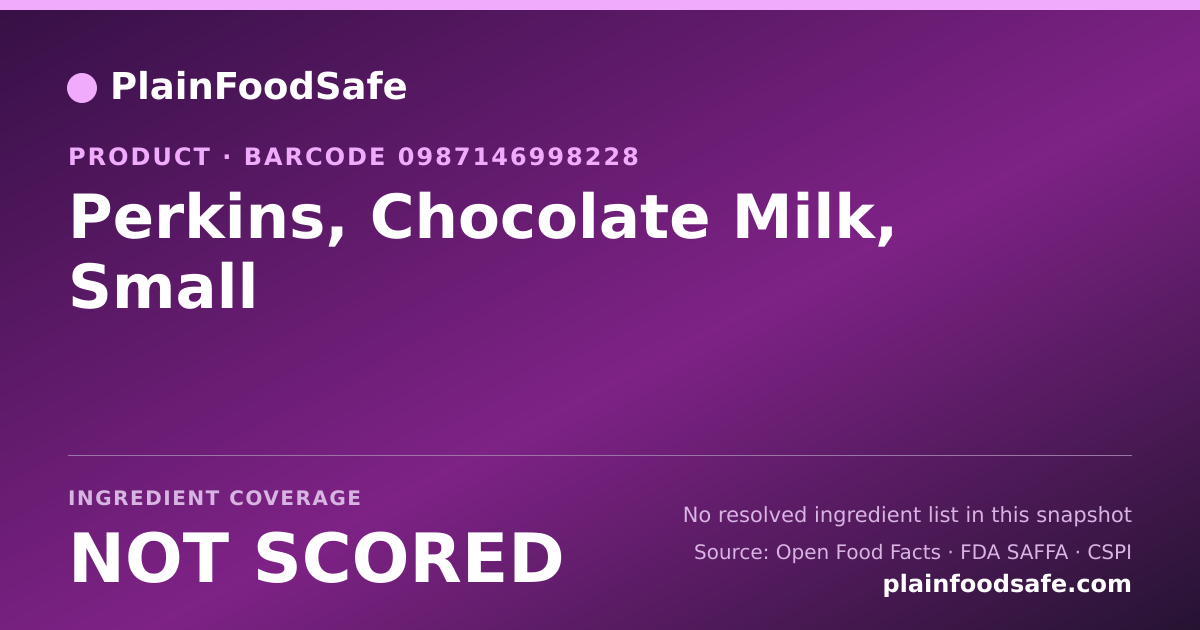 Share card for Perkins, Chocolate Milk, Small Food Ingredient Profile