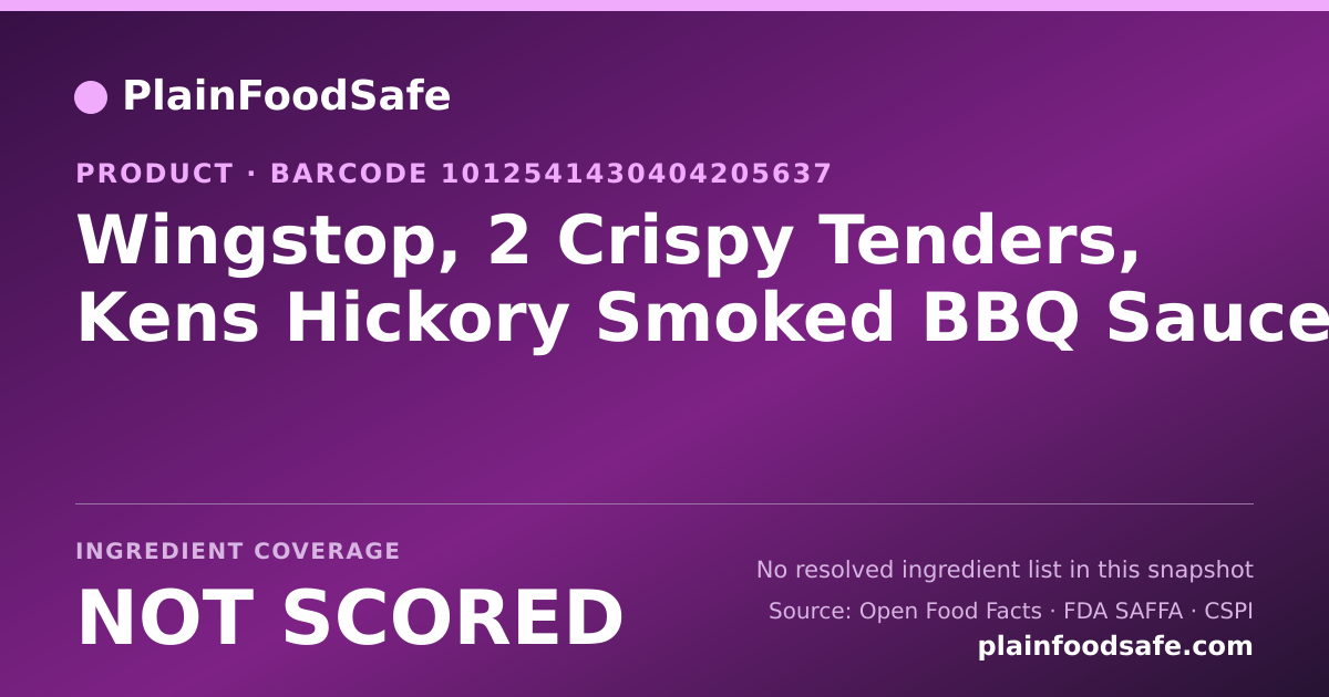 Share card for Wingstop, 2 Crispy Tenders, Kens Hickory Smoked BBQ Sauce Food Ingredient Profile