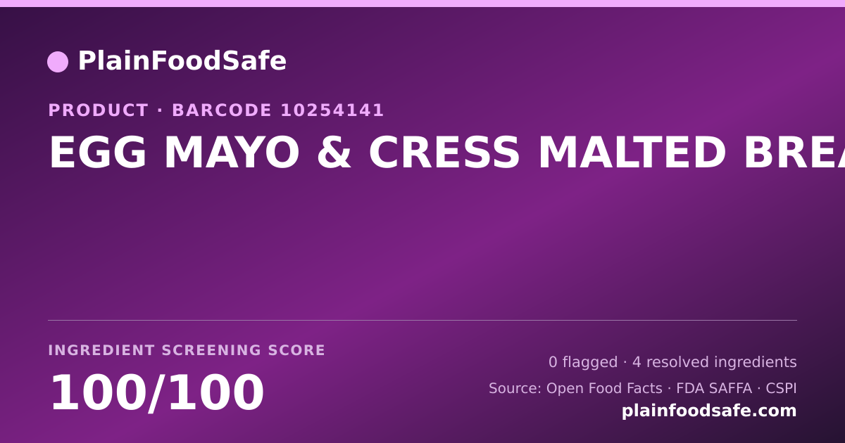 Share card for EGG MAYO & CRESS MALTED BREAD Food Ingredient Profile