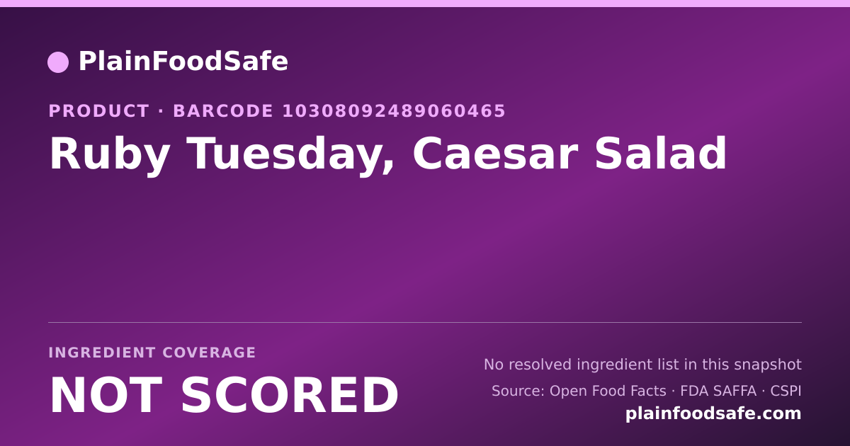 Share card for Ruby Tuesday, Caesar Salad Food Ingredient Profile