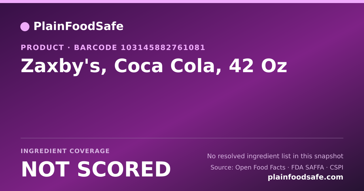 Share card for Zaxby's, Coca Cola, 42 Oz Food Ingredient Profile