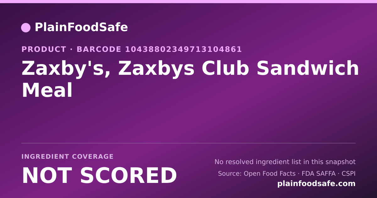 Share card for Zaxby's, Zaxbys Club Sandwich Meal Food Ingredient Profile