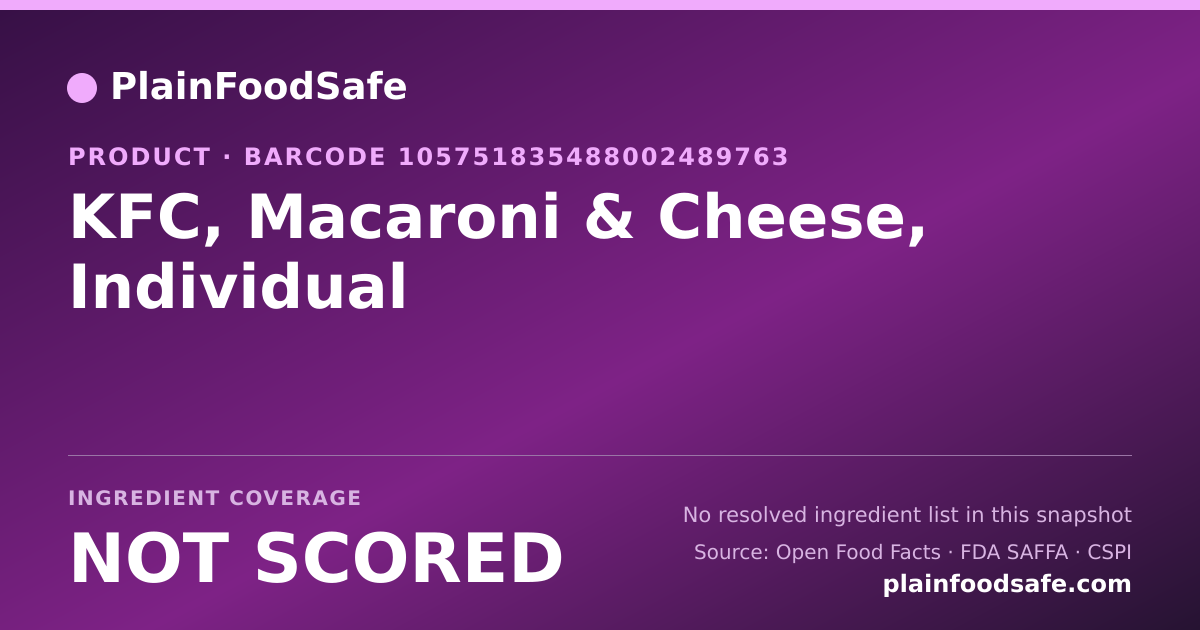 Share card for KFC, Macaroni & Cheese, Individual Food Ingredient Profile