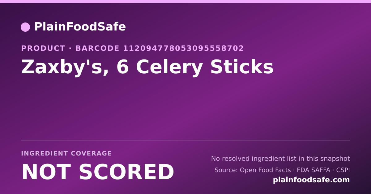 Share card for Zaxby's, 6 Celery Sticks Food Ingredient Profile