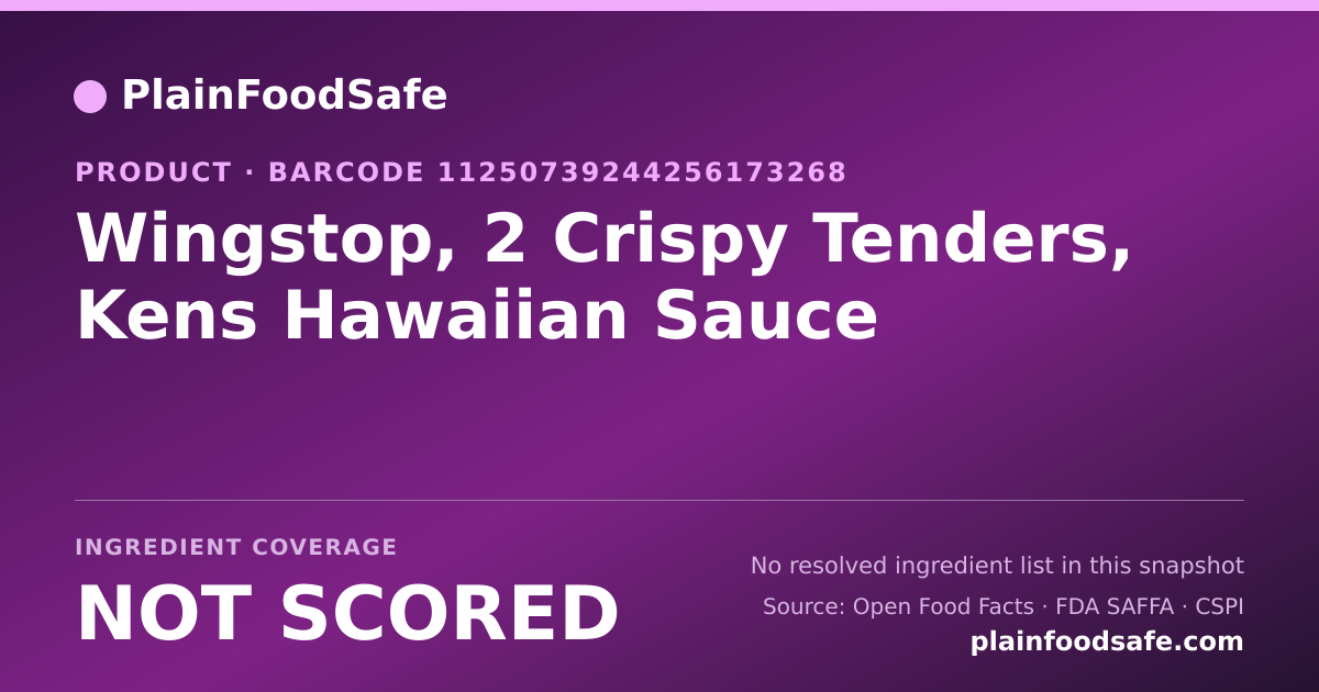 Share card for Wingstop, 2 Crispy Tenders, Kens Hawaiian Sauce Food Ingredient Profile