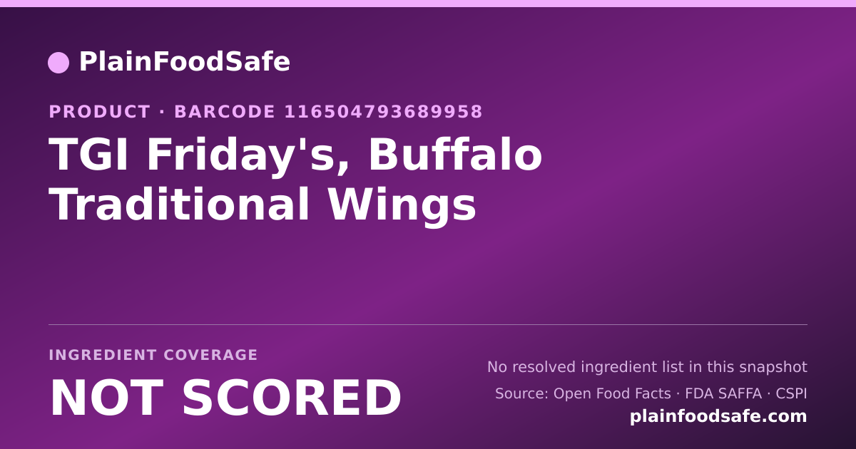 Share card for TGI Friday's, Buffalo Traditional Wings Food Ingredient Profile