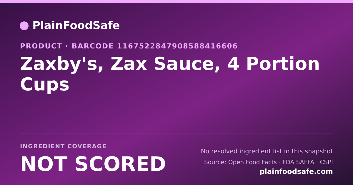 Share card for Zaxby's, Zax Sauce, 4 Portion Cups Food Ingredient Profile