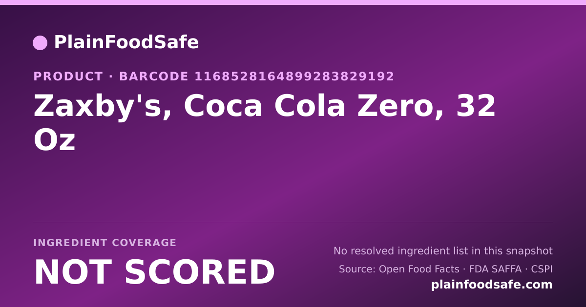 Share card for Zaxby's, Coca Cola Zero, 32 Oz Food Ingredient Profile