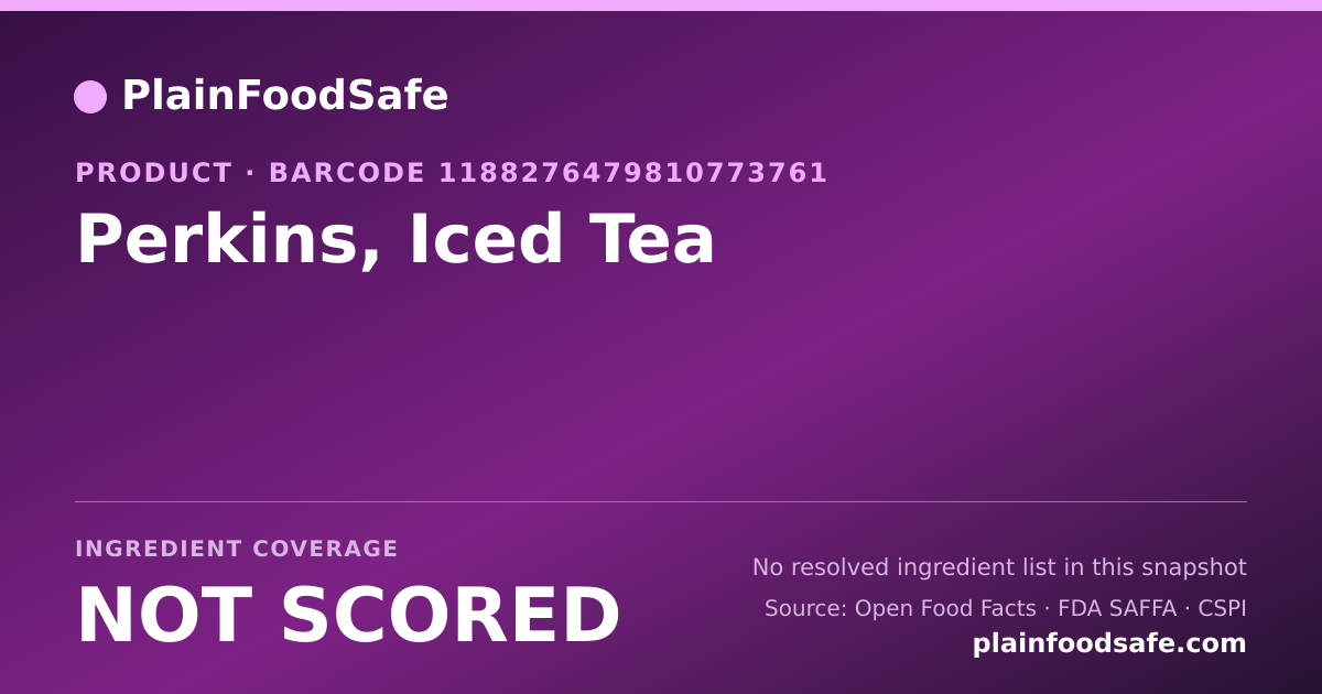 Share card for Perkins, Iced Tea Food Ingredient Profile