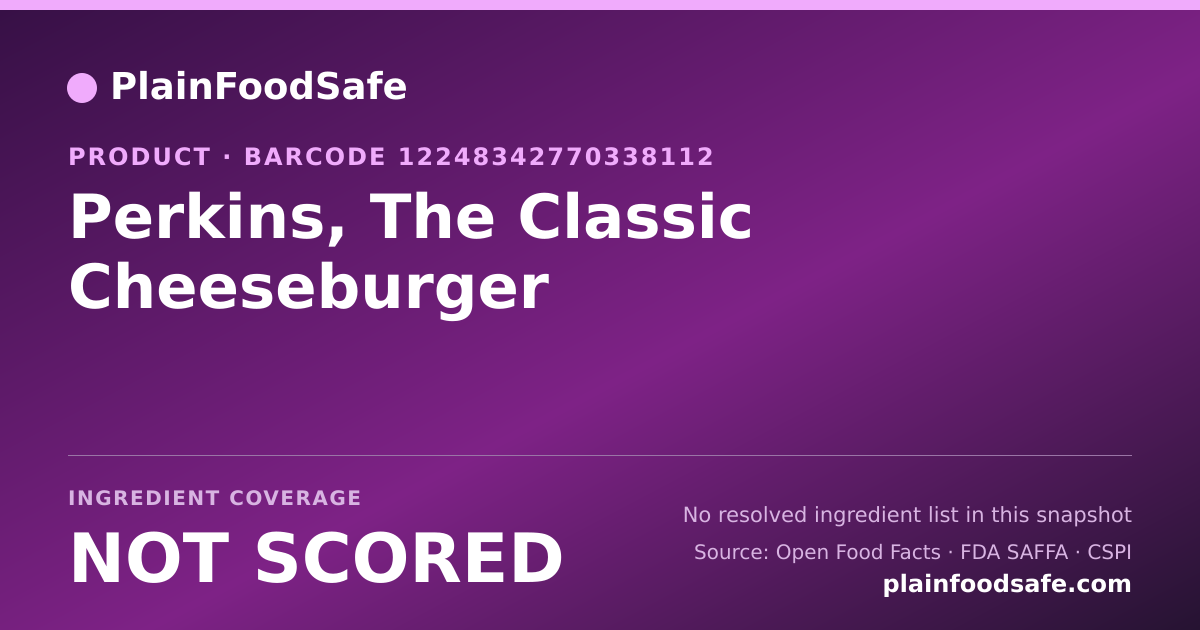 Share card for Perkins, The Classic Cheeseburger Food Ingredient Profile