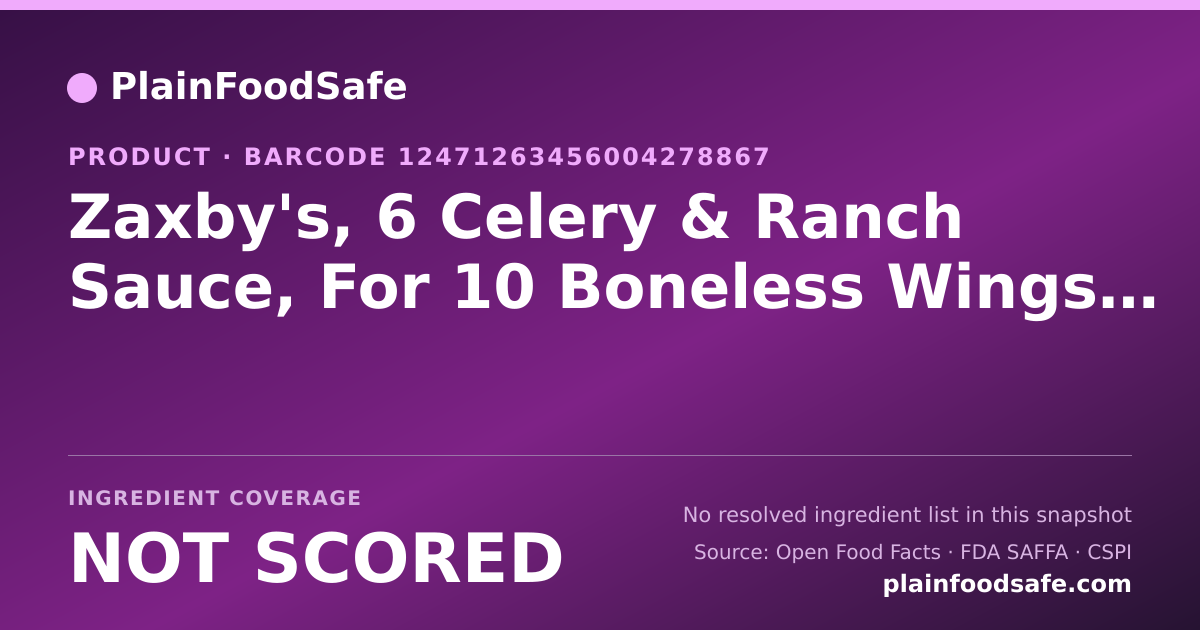 Share card for Zaxby's, 6 Celery & Ranch Sauce, For 10 Boneless Wings & Traditional Food Ingredient Profile