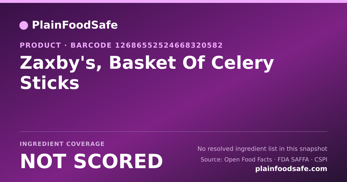 Share card for Zaxby's, Basket Of Celery Sticks Food Ingredient Profile