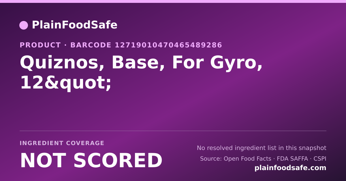 Share card for Quiznos, Base, For Gyro, 12" Food Ingredient Profile