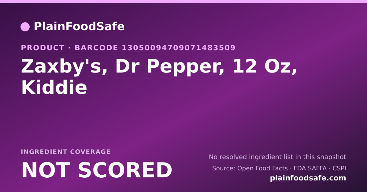 Share card for Zaxby's, Dr Pepper, 12 Oz, Kiddie Food Ingredient Profile