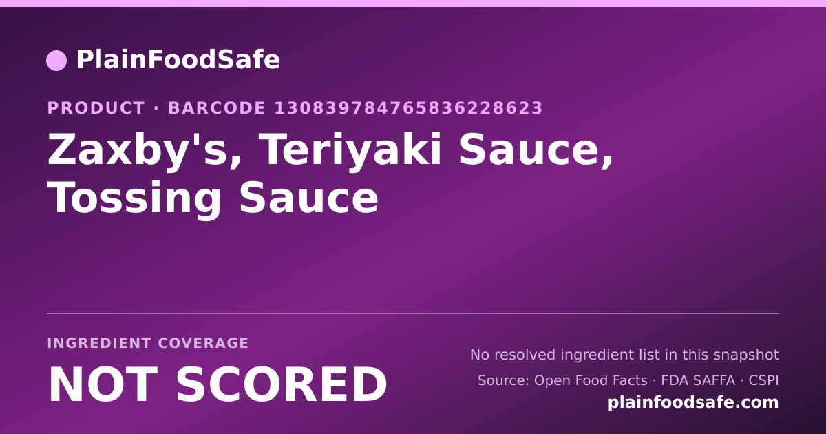 Share card for Zaxby's, Teriyaki Sauce, Tossing Sauce Food Ingredient Profile