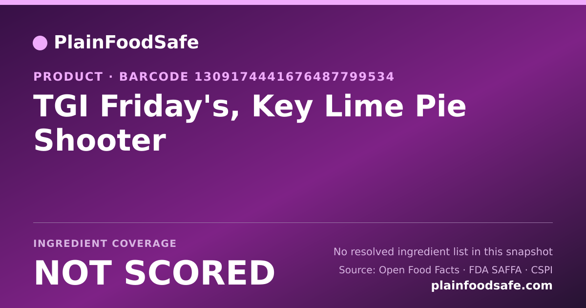 Share card for TGI Friday's, Key Lime Pie Shooter Food Ingredient Profile
