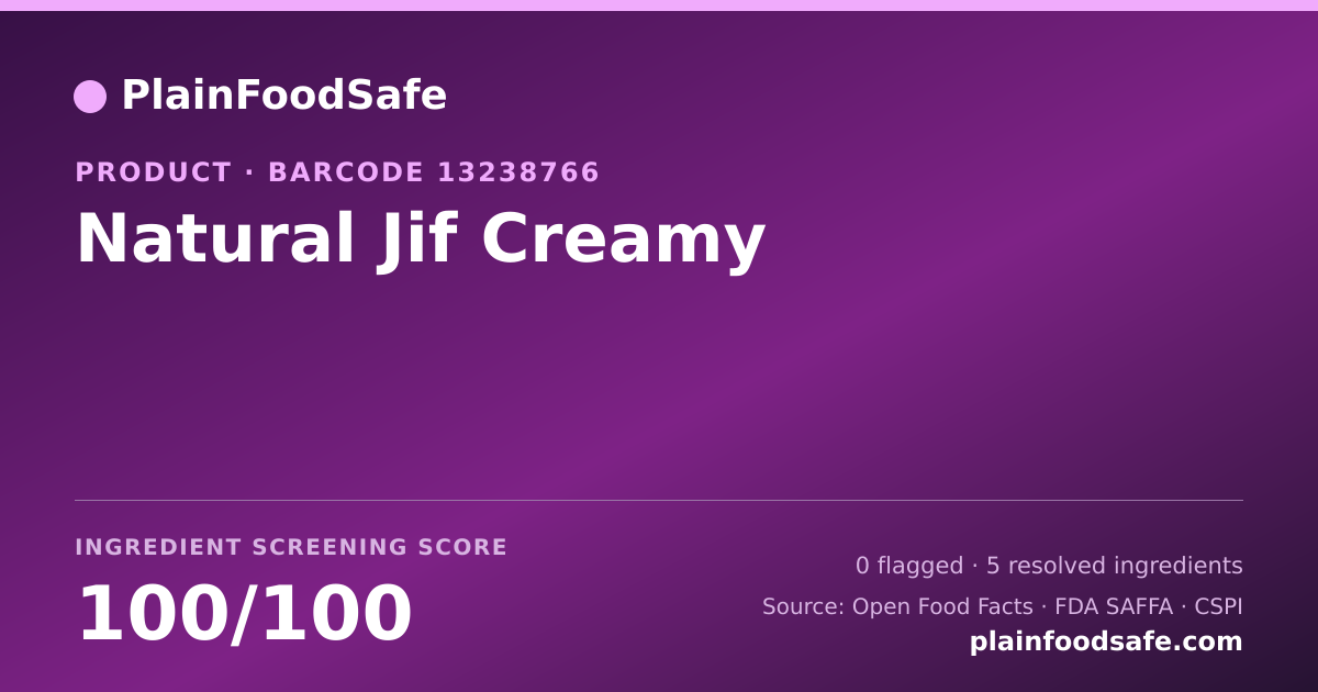 Share card for Natural Jif Creamy Food Ingredient Profile