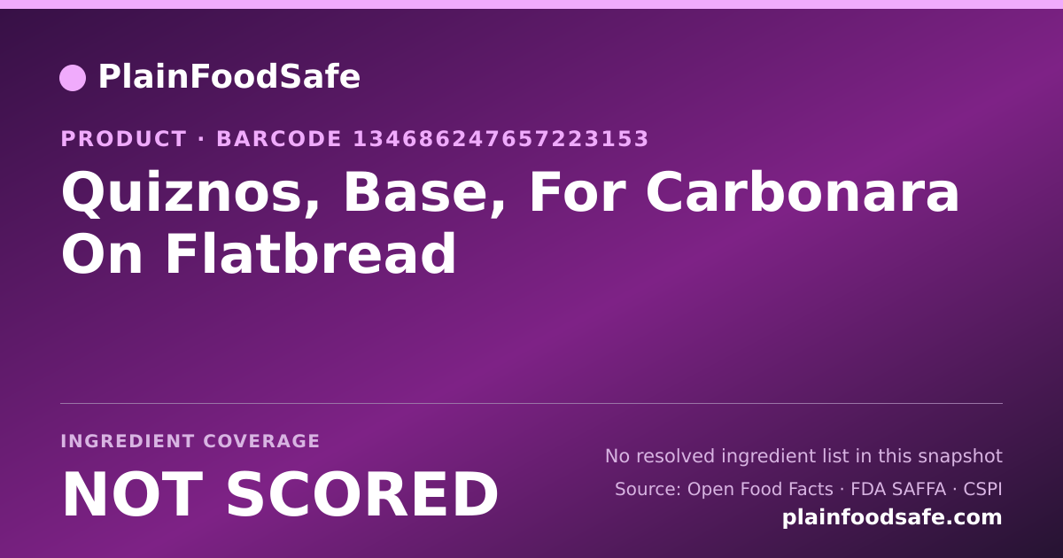 Share card for Quiznos, Base, For Carbonara On Flatbread Food Ingredient Profile