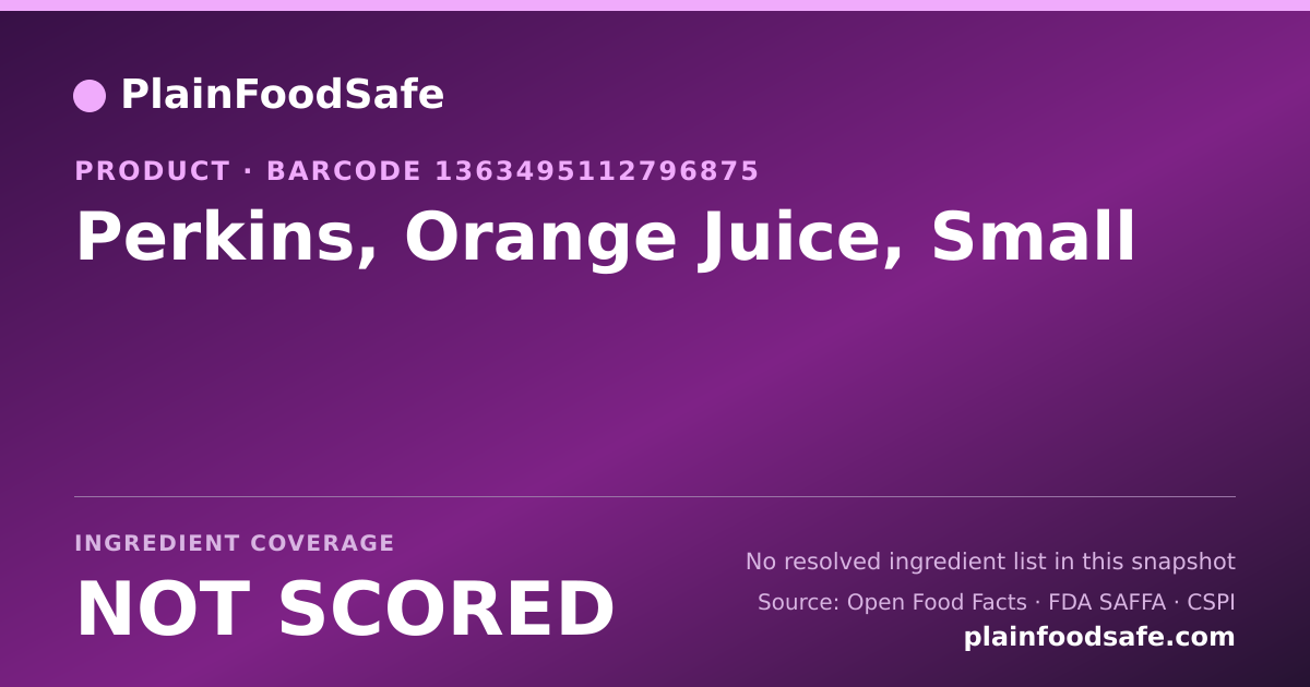 Share card for Perkins, Orange Juice, Small Food Ingredient Profile