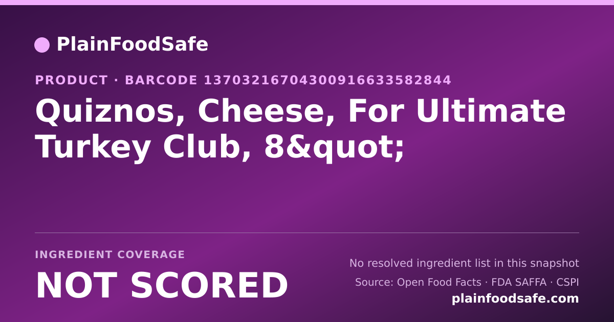 Share card for Quiznos, Cheese, For Ultimate Turkey Club, 8" Food Ingredient Profile
