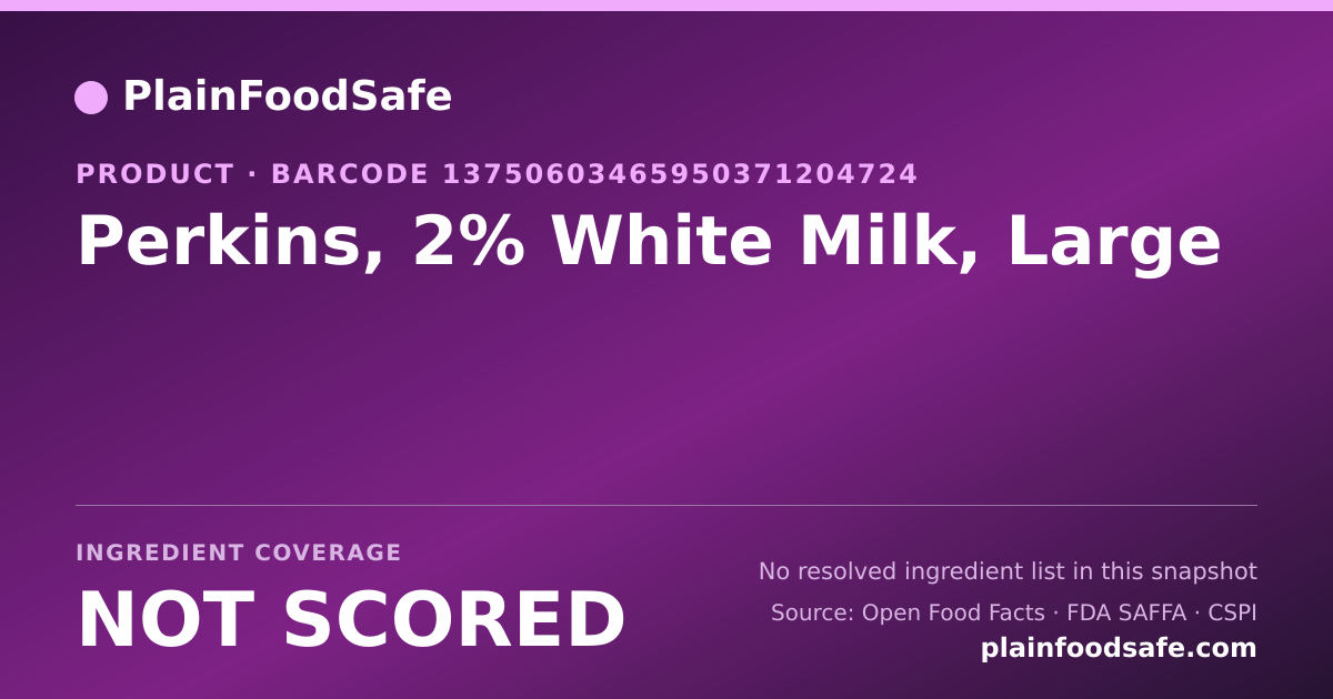 Share card for Perkins, 2% White Milk, Large Food Ingredient Profile