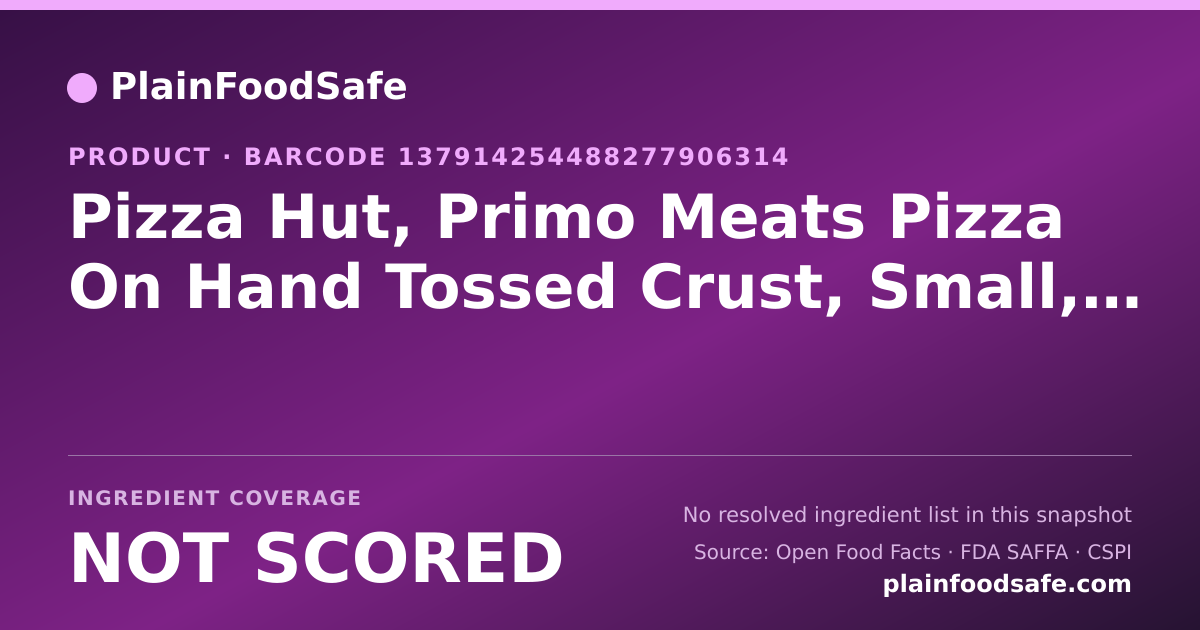 Share card for Pizza Hut, Primo Meats Pizza On Hand Tossed Crust, Small, Slice Food Ingredient Profile
