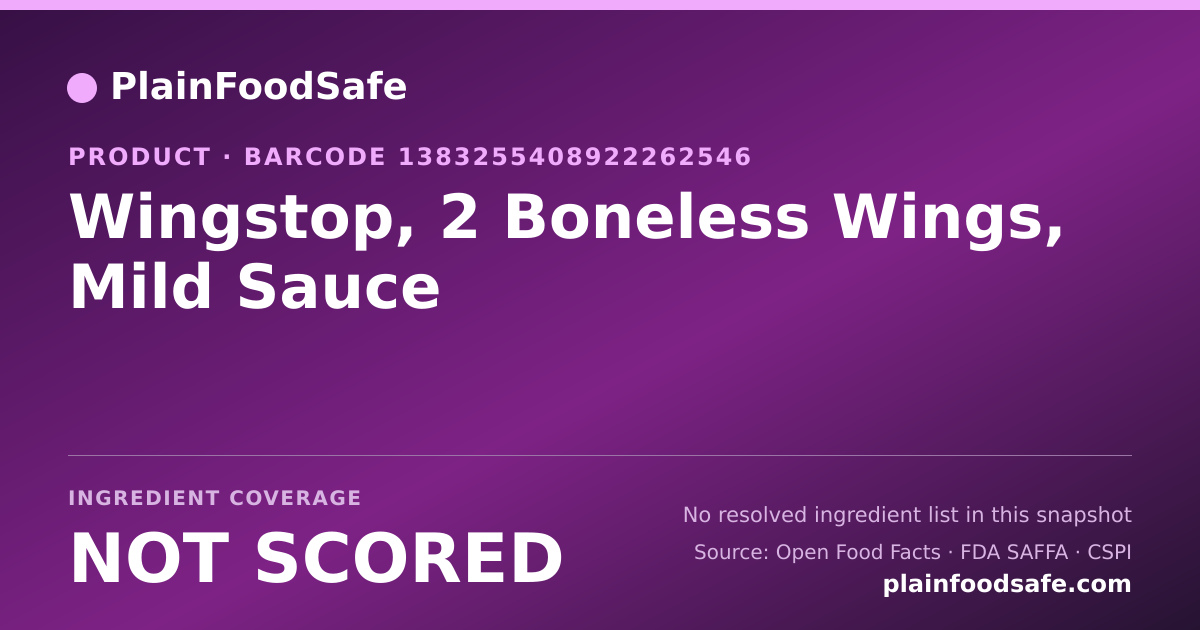 Share card for Wingstop, 2 Boneless Wings, Mild Sauce Food Ingredient Profile